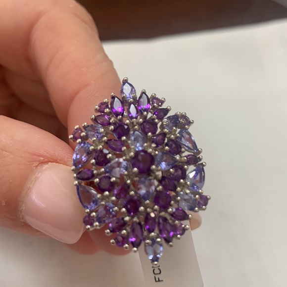 NWT JTV 2.49CTW MARQUISE & ROUND AMETHYST W/2.14CTW PEAR SHAPE TANZANITE RING - Picture 4 of 5